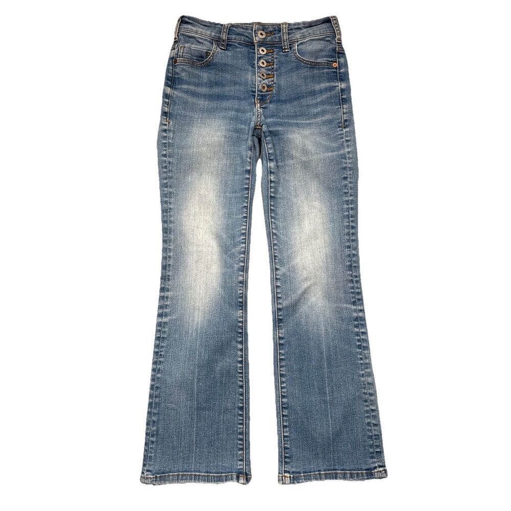 Pilcro High Rise Flare Ankle Jeans 25 (25x25.5) Blue Button Fly Stretch Womens